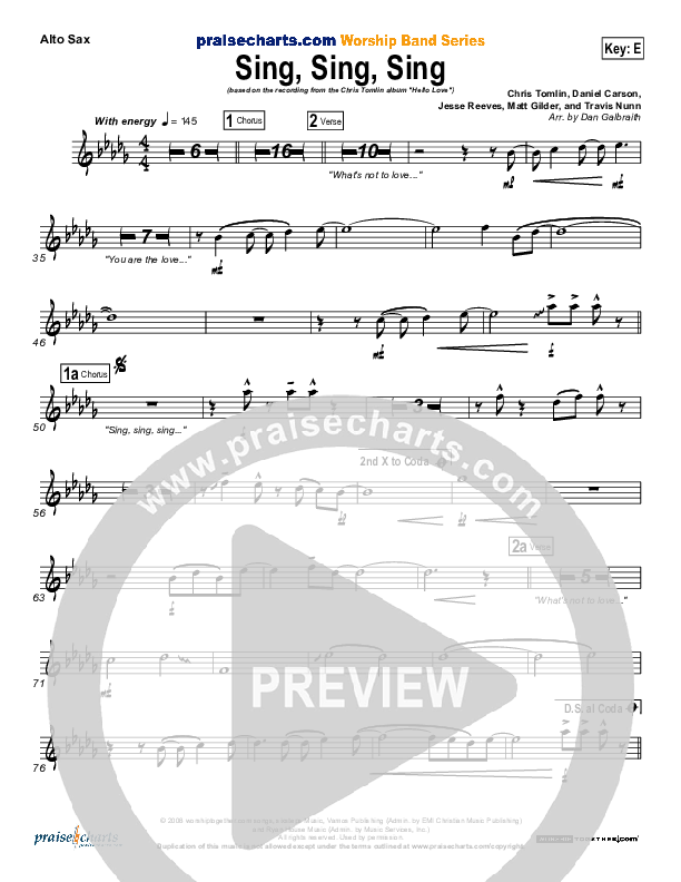Sing Sing Sing Alto Sax Sheet Music PDF (Chris Tomlin) PraiseCharts