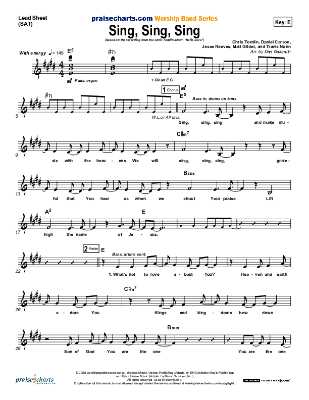 Sing Sing Sing Lead Sheet (Chris Tomlin)