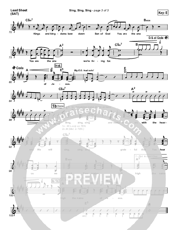 Sing Sing Sing Lead Sheet (SAT) (Chris Tomlin)