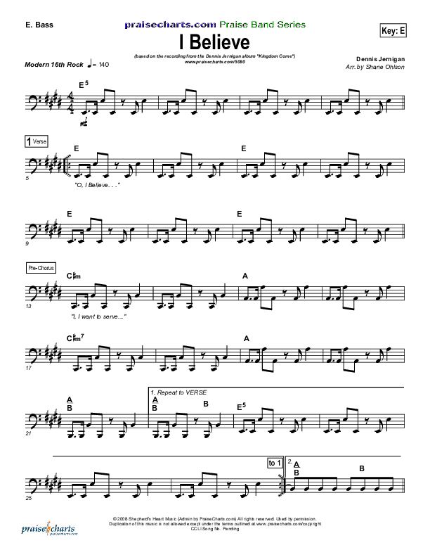 I Believe Bass Guitar (Dennis Jernigan)