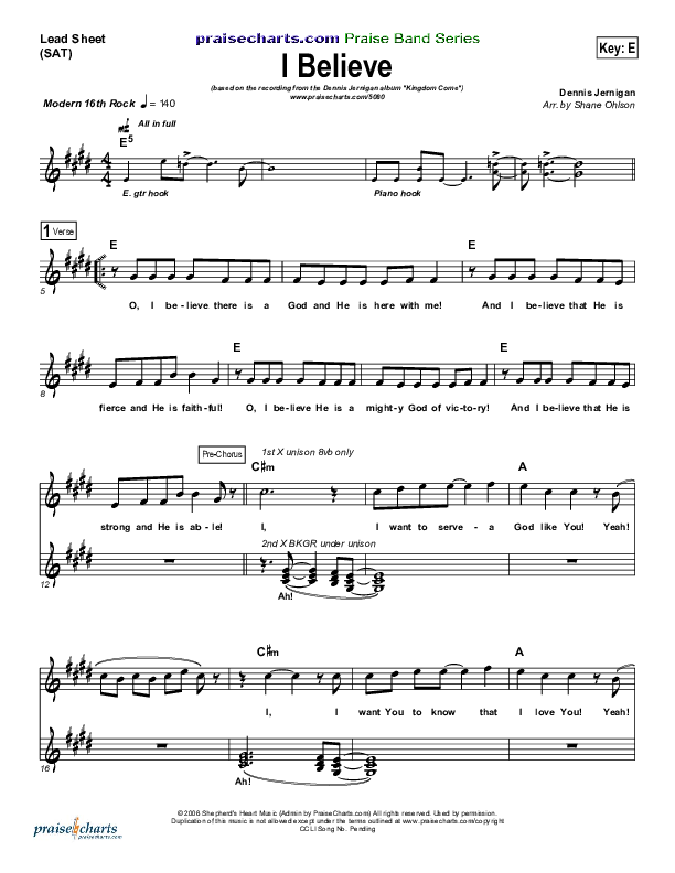 I Believe Lead Sheet (Dennis Jernigan)