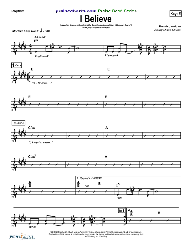I Believe Rhythm Chart (Dennis Jernigan)