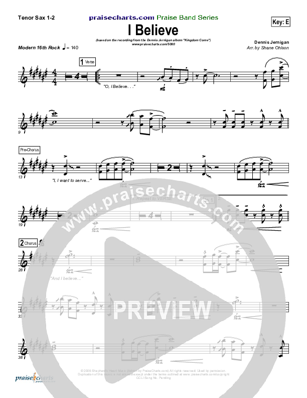 I Believe Tenor Sax 1/2 (Dennis Jernigan)