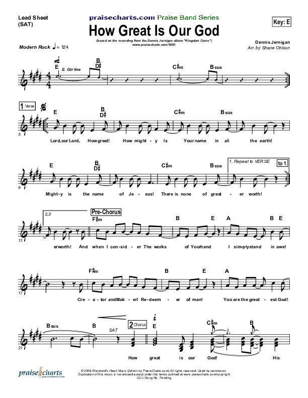 How Great is Our God Lead Sheet (Dennis Jernigan)