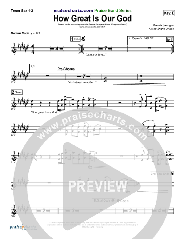 How Great is Our God Tenor Sax 1/2 (Dennis Jernigan)