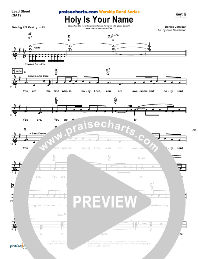Holy Is Your Name Sheet Music PDF (Dennis Jernigan) - PraiseCharts