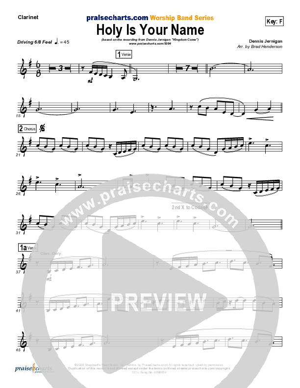 Holy Is Your Name Clarinet (Dennis Jernigan)