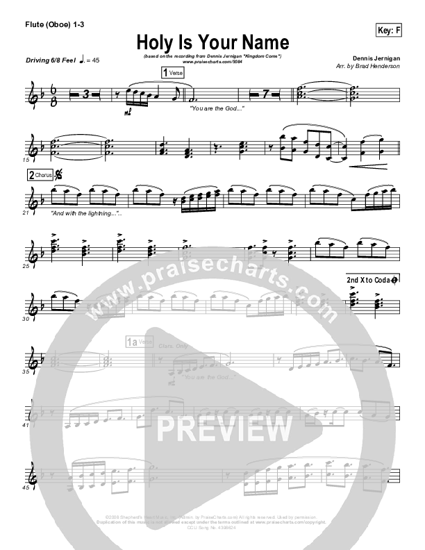 Holy Is Your Name Flute/Oboe 1/2/3 (Dennis Jernigan)