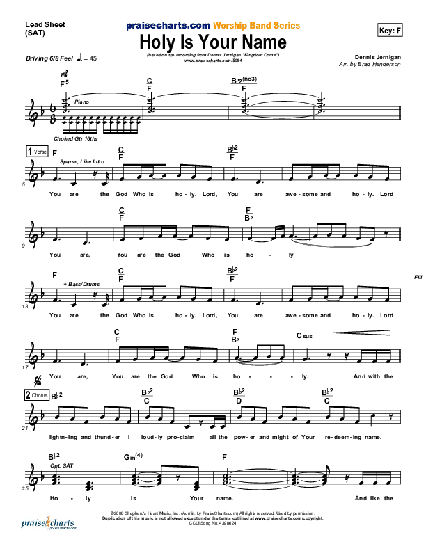 Holy Is Your Name Lead Sheet (Dennis Jernigan)