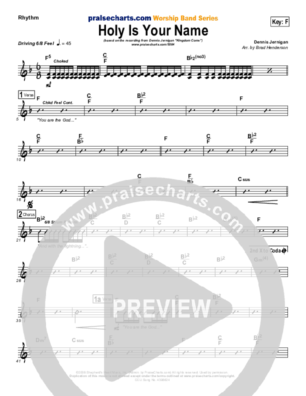 Holy Is Your Name Rhythm Chart (Dennis Jernigan)