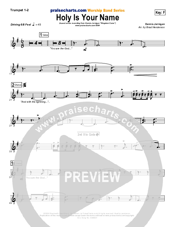 Holy Is Your Name Trumpet 1,2 (Dennis Jernigan)