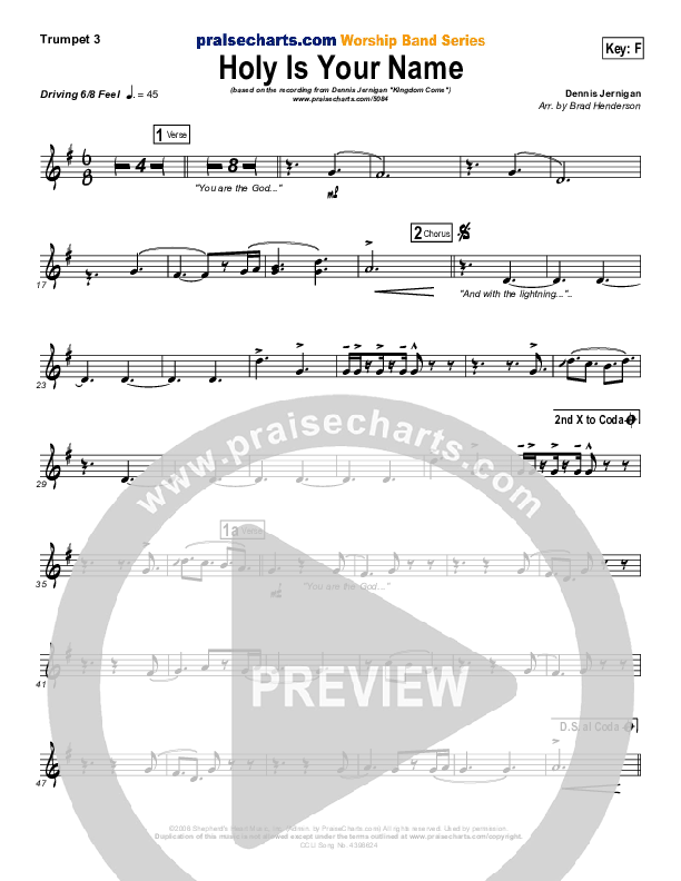 Holy Is Your Name Trumpet 3 (Dennis Jernigan)