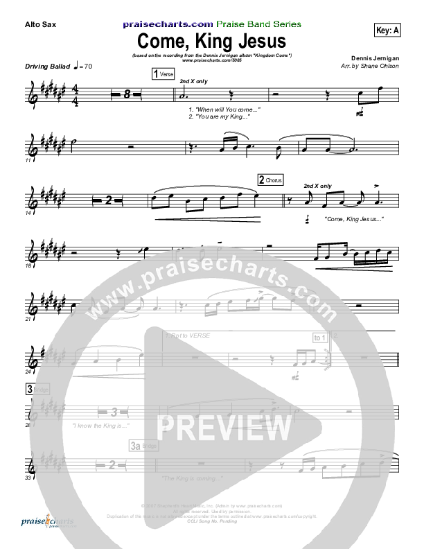 Come King Jesus Alto Sax (Dennis Jernigan)