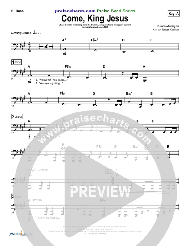 Come King Jesus Bass Guitar (Dennis Jernigan)