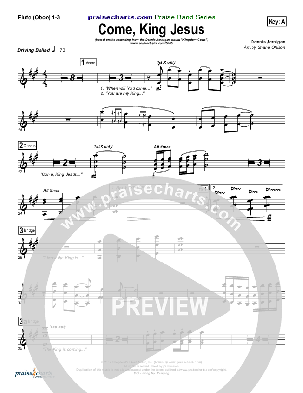 Come King Jesus Flute/Oboe 1/2/3 (Dennis Jernigan)