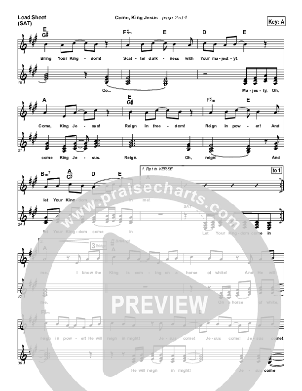 Come King Jesus Lead Sheet (SAT) (Dennis Jernigan)