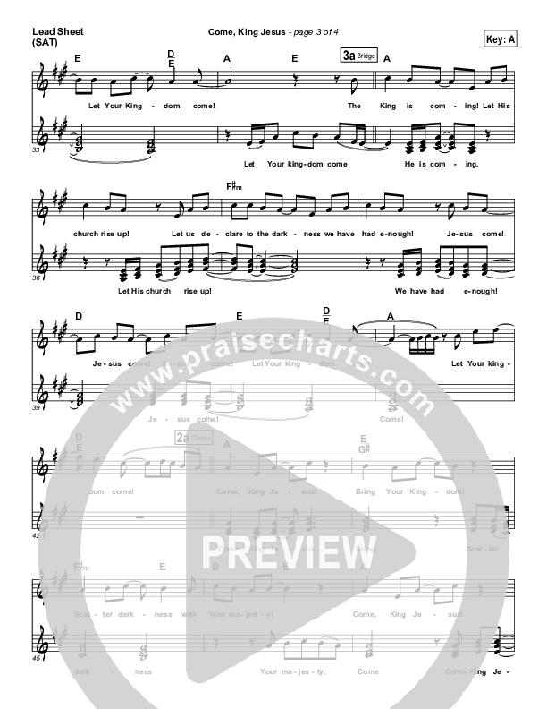 Come King Jesus Lead Sheet (SAT) (Dennis Jernigan)