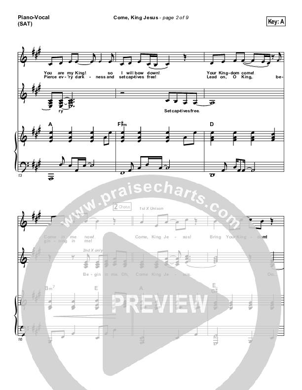 Come King Jesus Piano/Vocal (SAT) (Dennis Jernigan)