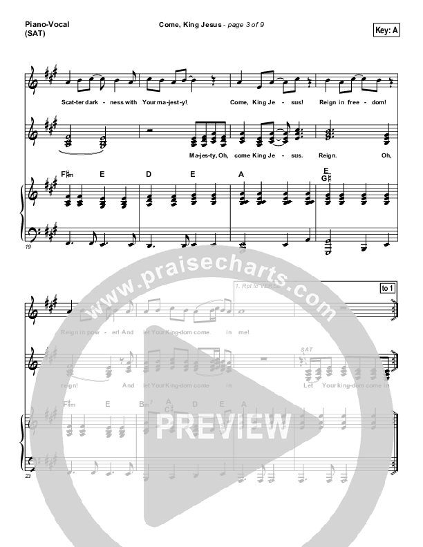 Come King Jesus Piano/Vocal (SAT) (Dennis Jernigan)