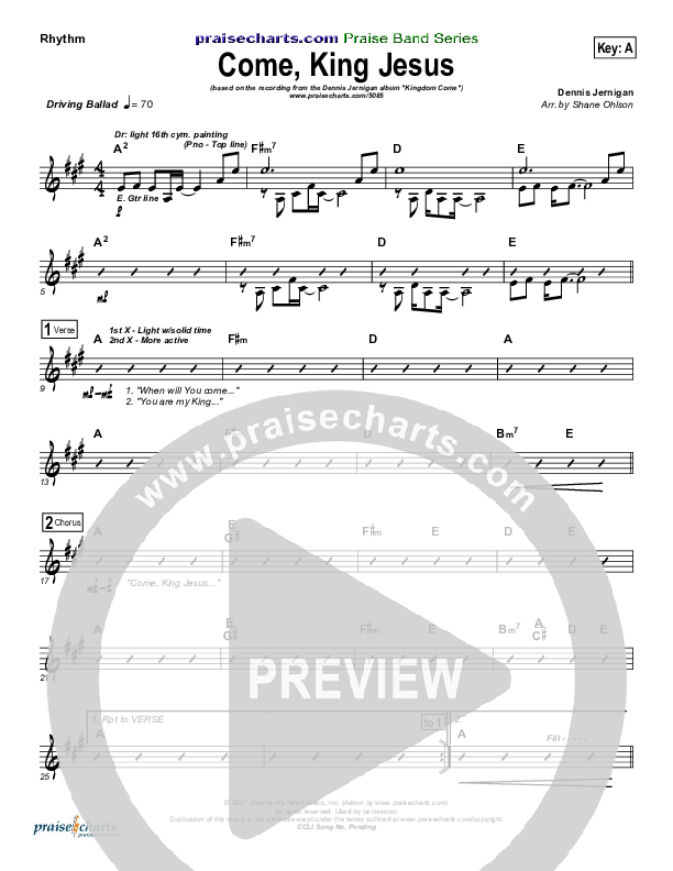 Come King Jesus Rhythm Chart (Dennis Jernigan)