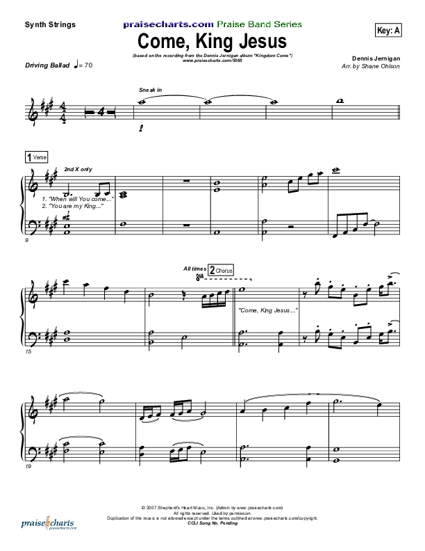 Come King Jesus Synth Strings (Dennis Jernigan)
