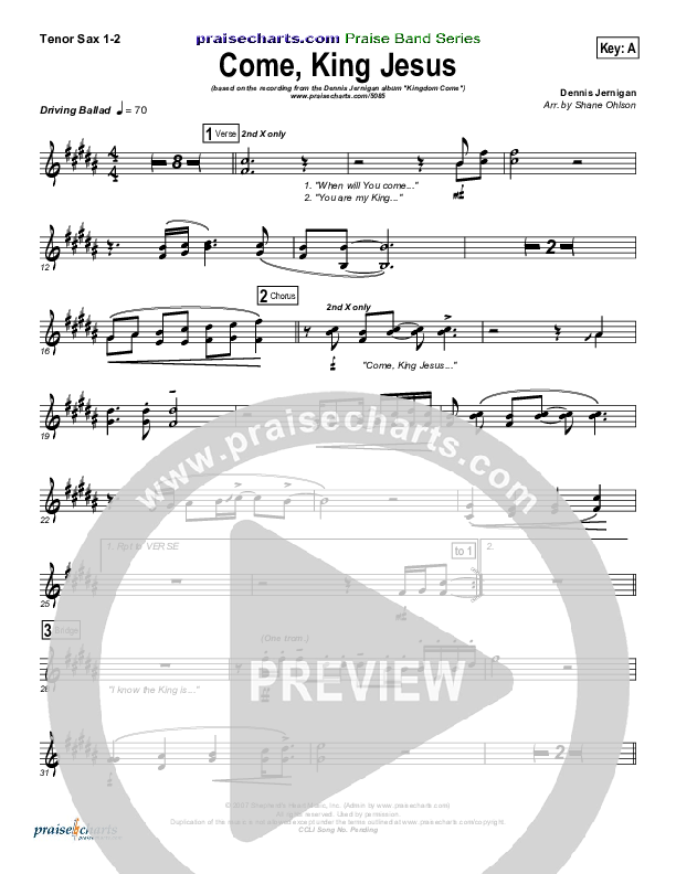 Come King Jesus Tenor Sax 1/2 (Dennis Jernigan)