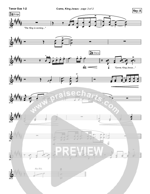 Come King Jesus Tenor Sax 1/2 (Dennis Jernigan)