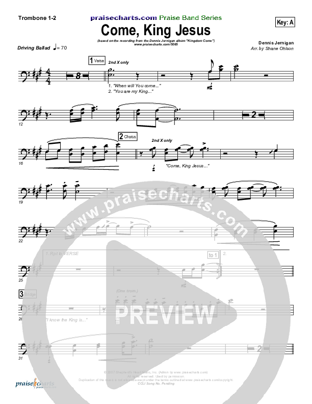Come King Jesus Trombone 1/2 (Dennis Jernigan)