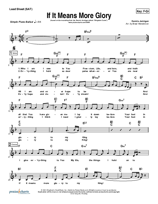 If It Means More Glory Lead Sheet (Dennis Jernigan)