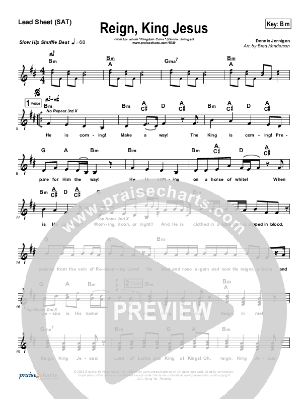 Reign King Jesus Lead Sheet (Dennis Jernigan)