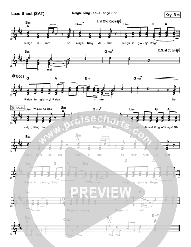 Reign King Jesus Lead Sheet (Dennis Jernigan)