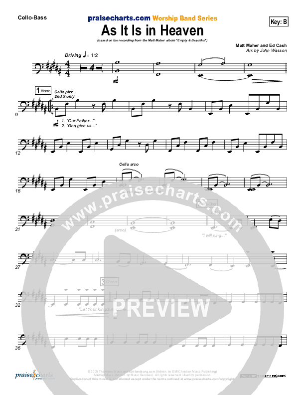 As It Is In Heaven Cello/Bass (Matt Maher)