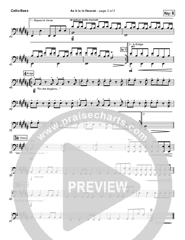 As It Is In Heaven Cello/Bass (Matt Maher)