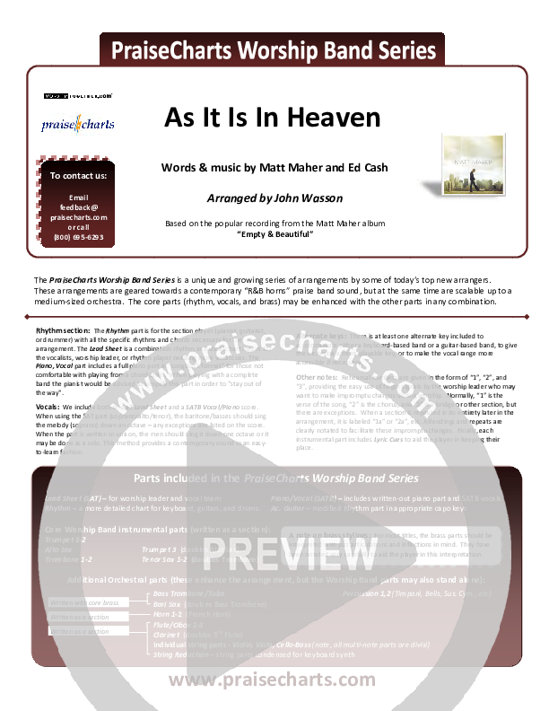 As It Is In Heaven Cover Sheet (Matt Maher)