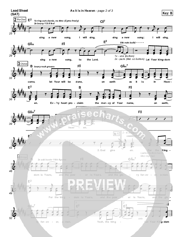 As It Is In Heaven Lead Sheet (Matt Maher)