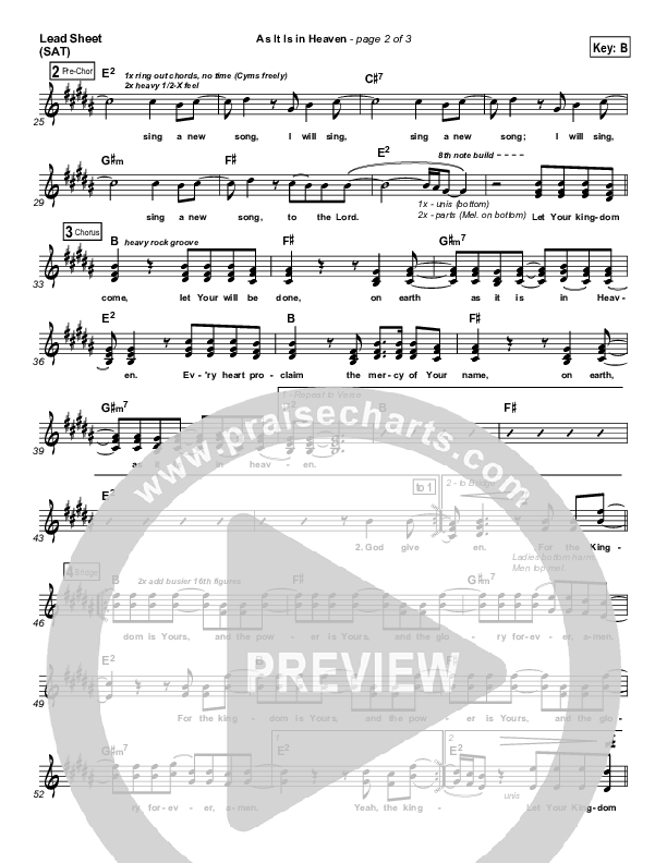 As It Is In Heaven Lead Sheet (Matt Maher)