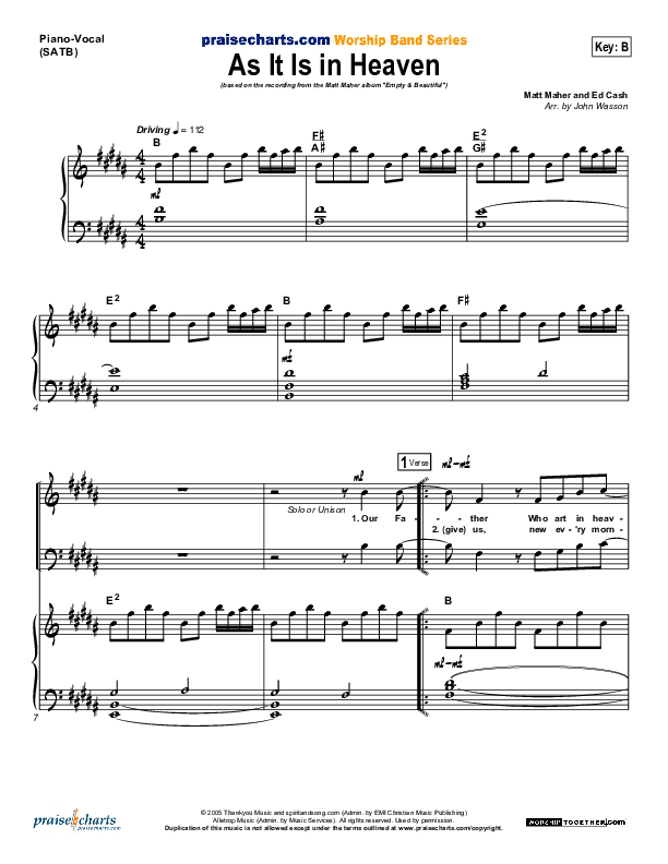 As It Is In Heaven Piano/Vocal (Matt Maher)