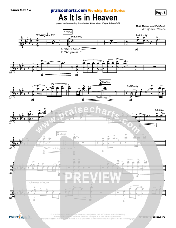 As It Is In Heaven Tenor Sax 1/2 (Matt Maher)