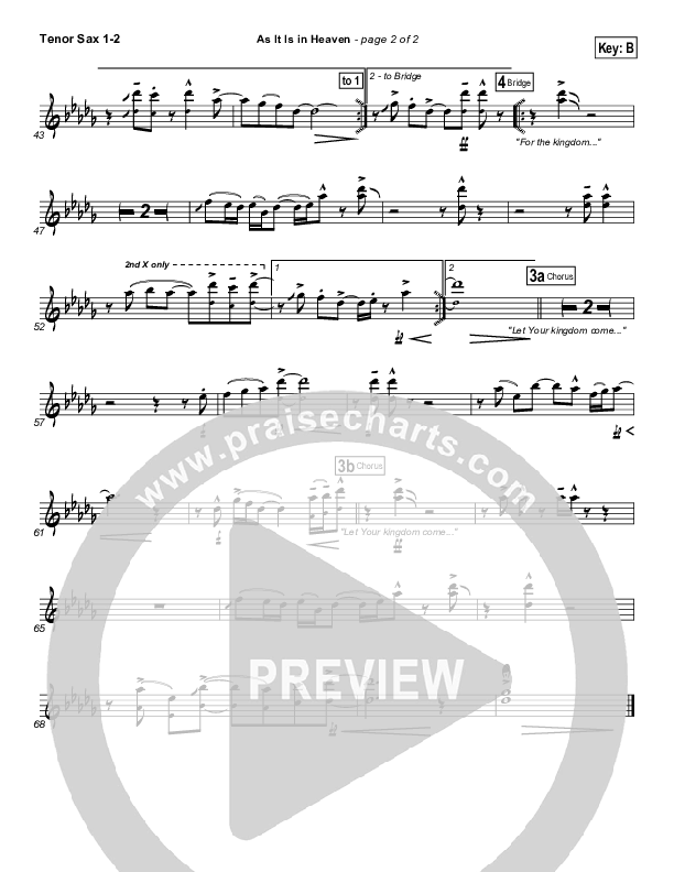 As It Is In Heaven Tenor Sax 1/2 (Matt Maher)