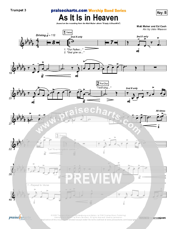 As It Is In Heaven Trumpet 3 (Matt Maher)