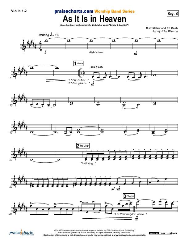 As It Is In Heaven Violin 1/2 (Matt Maher)