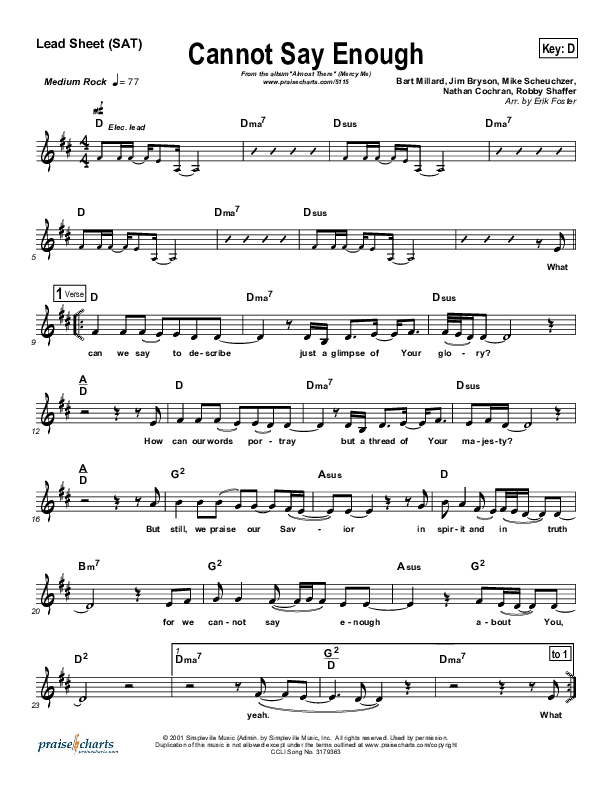 Cannot Say Enough Lead Sheet (MercyMe)
