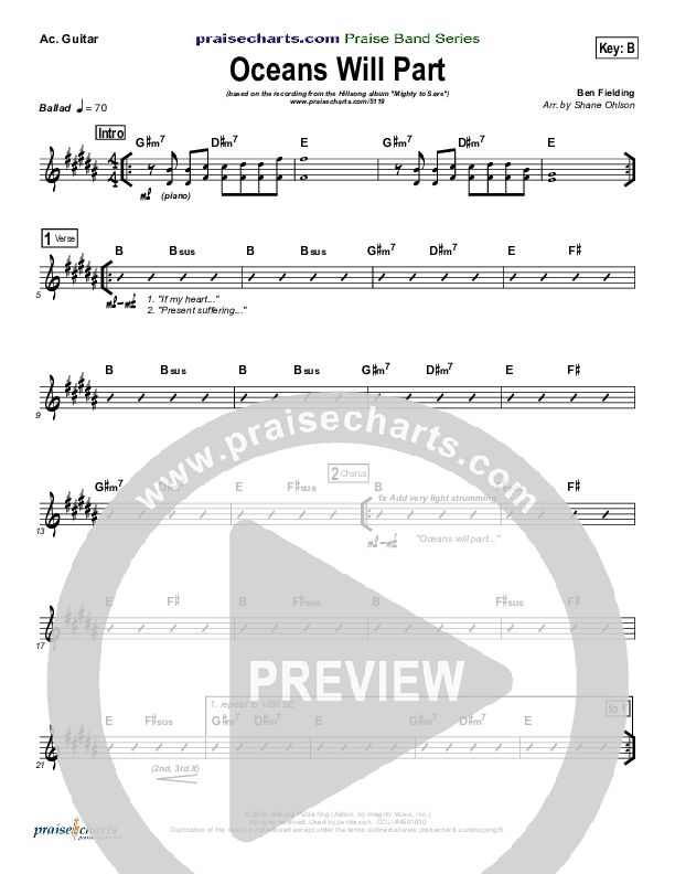 Oceans Will Part Rhythm Chart (Hillsong Worship)