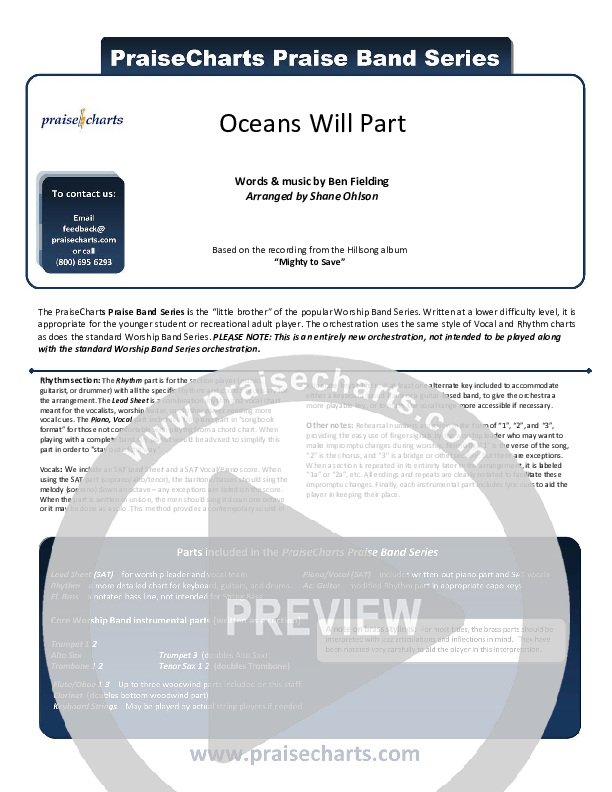 Oceans Will Part Cover Sheet (Hillsong Worship)