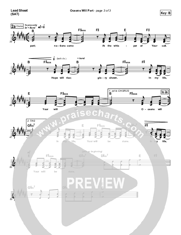 Oceans Will Part Lead Sheet (SAT) (Hillsong Worship)