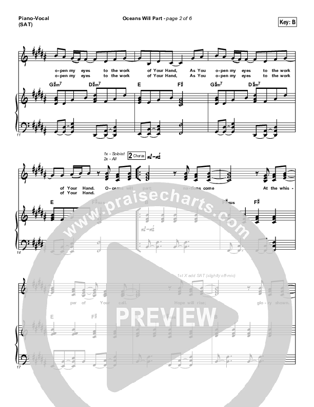 Oceans Will Part Piano/Vocal (SAT) (Hillsong Worship)