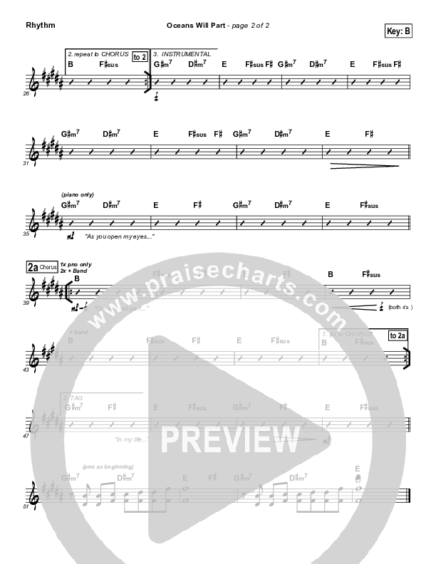Oceans Will Part Rhythm Chart (Hillsong Worship)