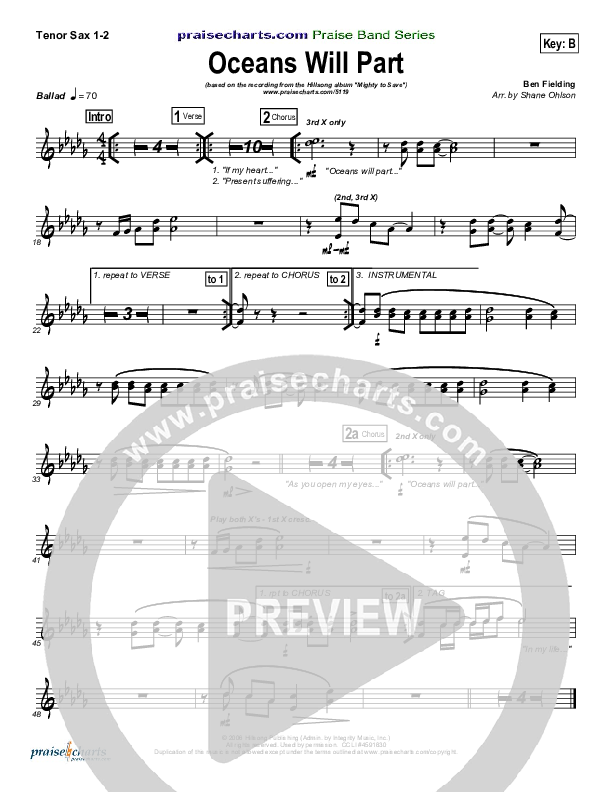 Oceans Will Part Tenor Sax 1/2 (Hillsong Worship)