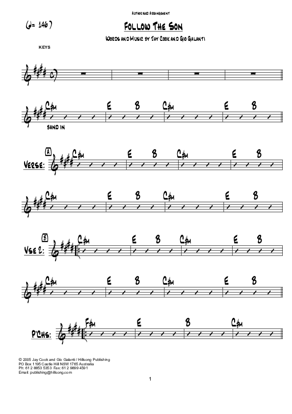 Follow The Son (Instrumental) Chord Chart (Hillsong Worship)