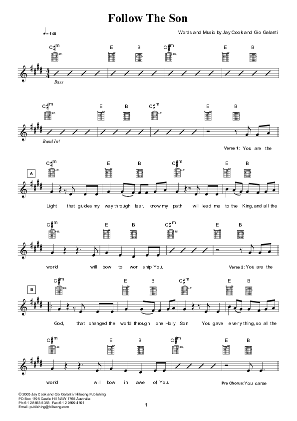 Follow The Son (Instrumental) Lead Sheet (Hillsong Worship)